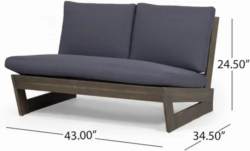 Vista 3 de GDFStudio Noble House Sherwood - Sofá biplaza de madera de acacia para exteriores en gris y gris oscuro