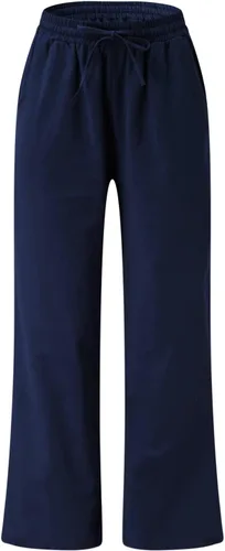Vista 4 de Pantalones de lino para mujer, trajes de verano para mujer, estilo casual, pierna ancha, pantalones palazzo, cintura alta, pantalones fruncidos