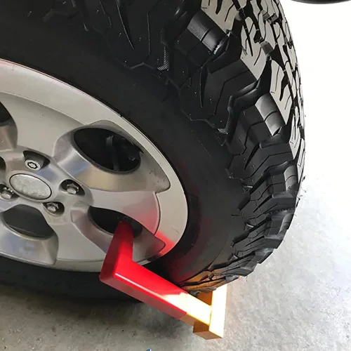 Vista 5 de Hedume Cerradura de rueda con abrazadera de neumático, abrazadera de rueda de bloqueo de remolque resistente con 2 llaves rojas, bloqueo