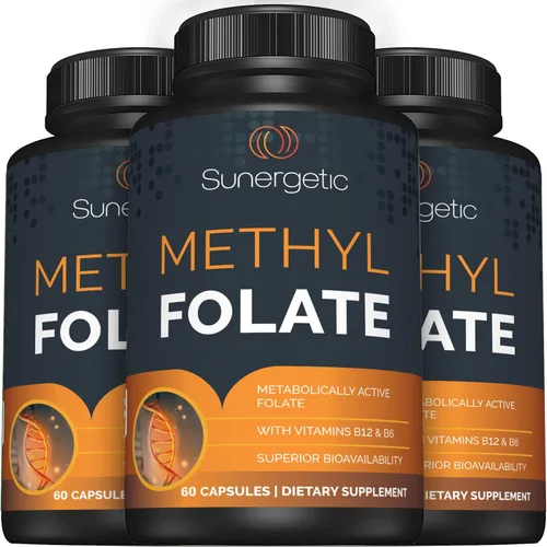 Vista 5 de Sunergetic Suplemento de folato de metilo prémium – con vitamina B12 metilada y vitamina B6 – Folato metabólicamente activo como magnafolato