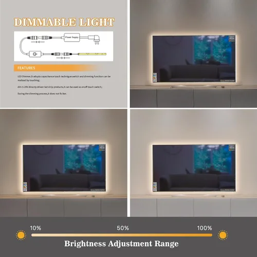 Vista 3 de Tira LED COB, tira de luz LED COB blanca cálida de 16.4 pies, tira de luz LED regulable de 2700 K, CRI92+, 0.315 in de ancho, cinta LED flexible