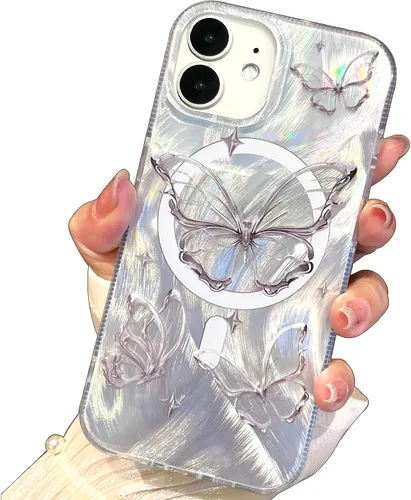 Vista 125 de I-MGAE-IN-AR Funda compacta para iPhone 11, diseño de mariposa, marco de protección de lente de cámara con diamante 3D, bonitas fundas protectoras