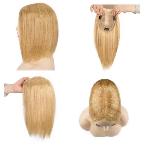 Vista 5 de originea Toppers de cabello humano 100% Remy con flequillo para mujer, base de seda, con clip, extensiones para adelgazar el cabello/cubierta