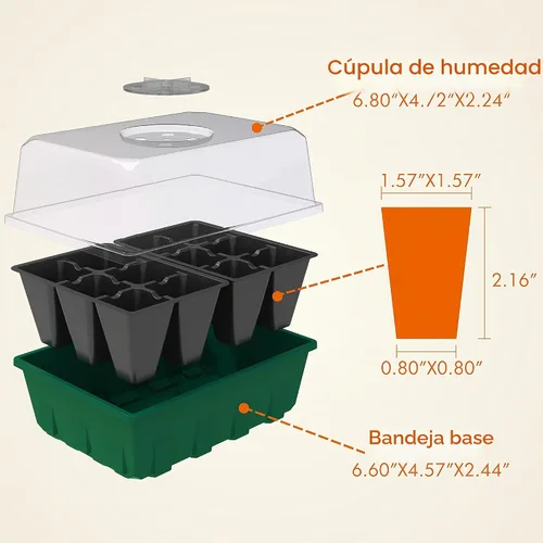Vista 3 de Gardzen Juego de 10 propagadores de jardín, kits de bandejas de semillas negras con 120 celdas, bandejas de inicio de semillas con cúpula y base