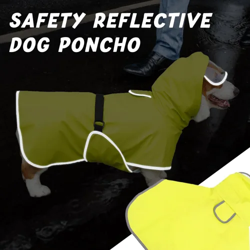 Vista 6 de Impermeable para perros con capucha, poncho deslizante – Chaqueta impermeable reflectante ligera para mascotas, impermeable con correa ajustable