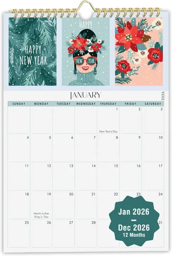 Vista 7 de Calendario de pared 2026, planificador de 12 meses de enero de 2026 a diciembre de 2026, encuadernado en espiral para oficina, hogar, familia