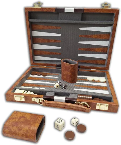 Vista 5 de Juego de backgammon, 18 pulgadas, café y blanco
