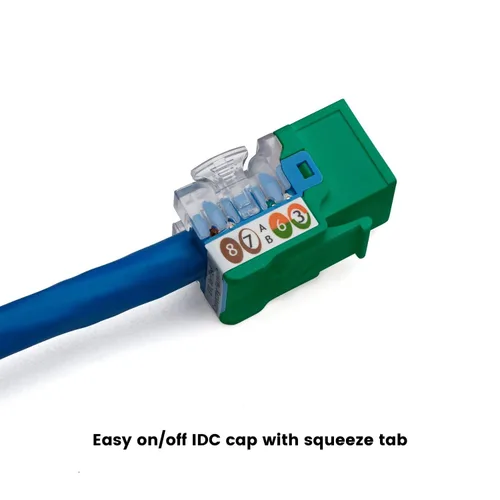 Vista 30 de TRUE CABLE Conector Keystone Cat5e, sin blindaje (UTP), perforado de 90 grados, PoE++ (4PPoE) 100W, certificación UL, verificado ETL, certificado