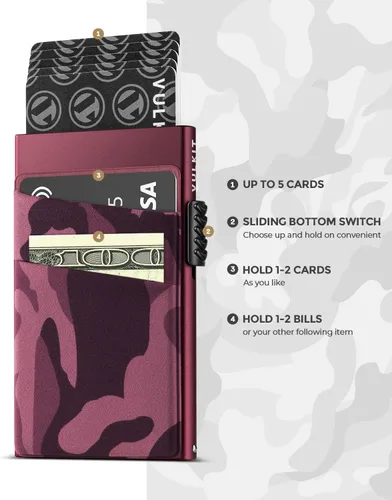 Vista 6 de VULKIT Cartera desplegable para tarjetas de crédito con bloqueo RFID, funda delgada de aluminio de metal con bolsillo para dinero para tarjetas