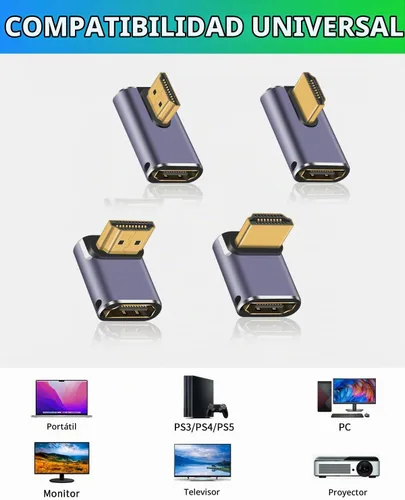Vista 9 de Duttek 90 Degree HDMI Adapter 4 Styles, 8K HDMI 90 Degree Adapter[48Gbps, 8K@60Hz] Up&Down Angle, Left&Right Angle HDMI Male to Female Extender