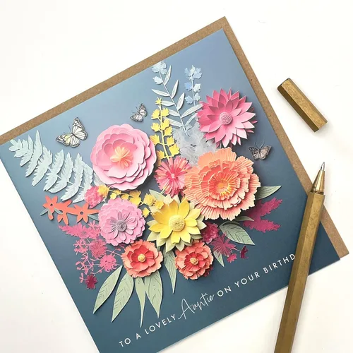 Vista 2 de Old English Co. - Tarjeta de cumpleaños para tía encantadora para ella, diseño de flores oscuras y obras de arte de mariposa, tarjeta de cumpleaños