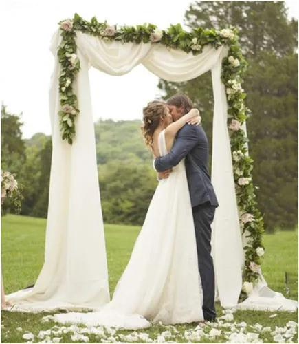 Vista 17 de Cortinas de boda con rosas polvorientas, 2 paneles de 6 yardas, cortinas de fondo transparentes para despedida de soltera, arcos de boda