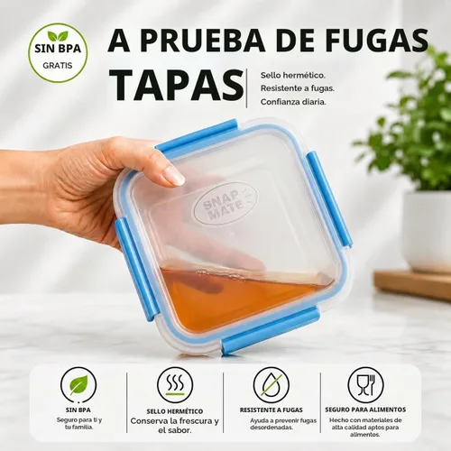 Vista 3 de Snap Fresh - Paquete de 4 recipientes de sándwich a prueba de fugas de tamaño divertido - Cajas de sándwich reutilizables, sin BPA. Sellado