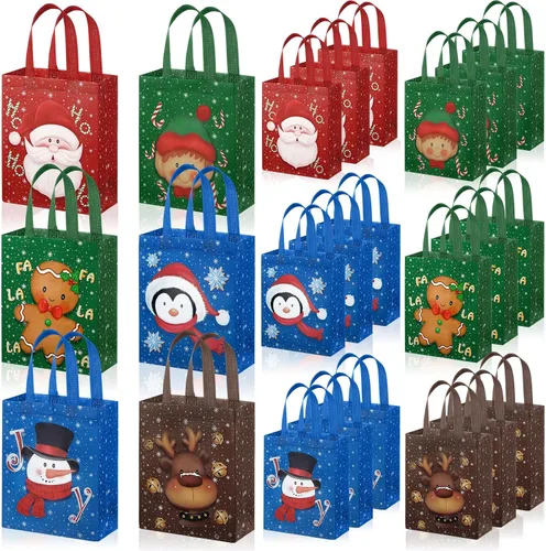 Vista 9 de Clysee 6 bolsas de regalo de Navidad con asas, tela no tejida, bolsas reutilizables para fiestas de Navidad, 6 estilos de 10.2 x 8.3 pulgadas