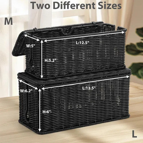 Vista 4 de Caja grande de organización de cables, organizador de cables de ratán de imitación tejida a mano, caja de gestión de cables de escritorio
