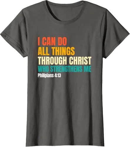 Vista 7 de I Can Do All Things Through Christ Christian Faith Camiseta, Negro, S