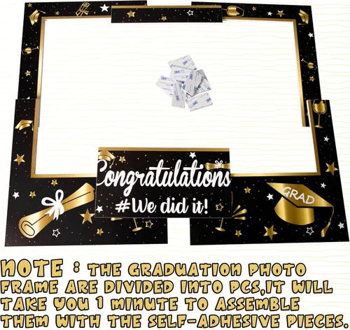 Vista 5 de Marco de fotos de graduación de gran tamaño + 14 accesorios de cabina de fotos de felicitaciones, suministros de fiesta, regalos de decoración