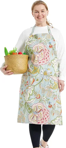 Vista 50 de Delantales de algodón y lino para hornear, talla grande, para mujer, con bolsillos, cocina