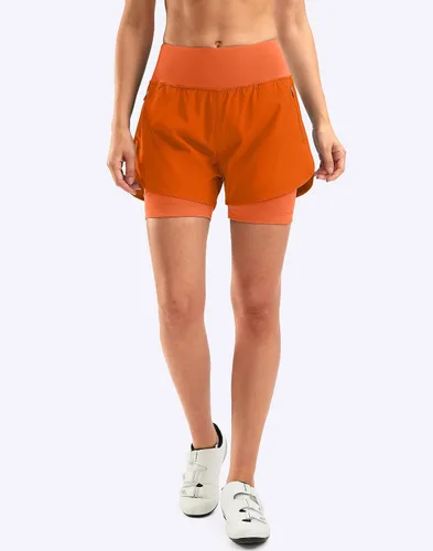 Vista 2 de Bikewa Pantalones cortos de ciclismo de montaña para mujer, acolchados en 4D, con bolsillos con cremallera