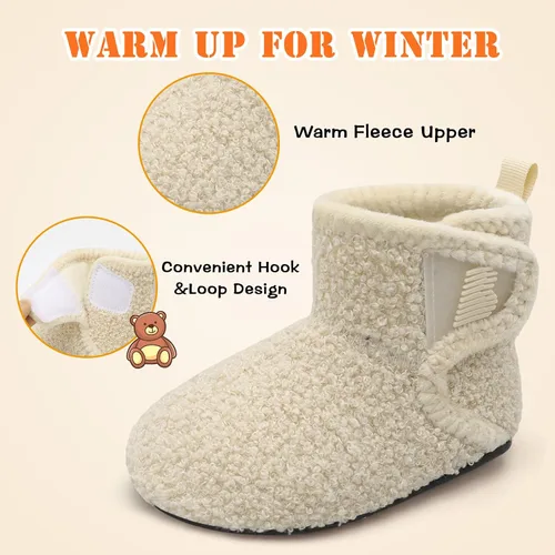 Vista 2 de BARERUN Pantuflas para niños y niñas, zapatos de casa para bebés, botines de invierno de felpa acogedora para niños, pantuflas cálidas y ligeras