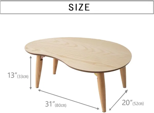 Vista 2 de EMOOR Mesa de centro plegable de madera en forma de pera (31.5 x 20.5 pulgadas), natural, mesa baja para sentarse en el suelo, espacio pequeño