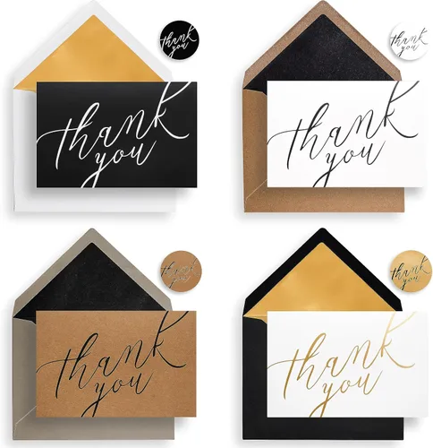 Vista 11 de Tarjetas de agradecimiento con sobres y calcomanías, 40 tarjetas de notas en blanco de 4 x 6 pulgadas, juego a granel para pequeñas empresas, bodas