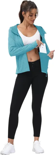 Vista 35 de TBMPOY Chaquetas con capucha y protección solar UPF 50+ para mujer, ligeras, de manga larga, para senderismo, exteriores, con cremallera completa