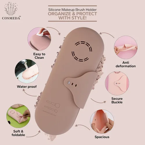 Vista 5 de Beauty Bloom - Soporte y organizador para brochas de maquillaje, silicona con hebilla, estuche de almacenamiento portátil para brochas de belleza