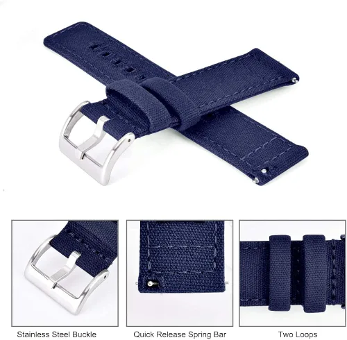 Vista 4 de Ritche Canvas Quick Release Watch Band 18mm 20mm 22mm Replacement Watch Straps for Men Women