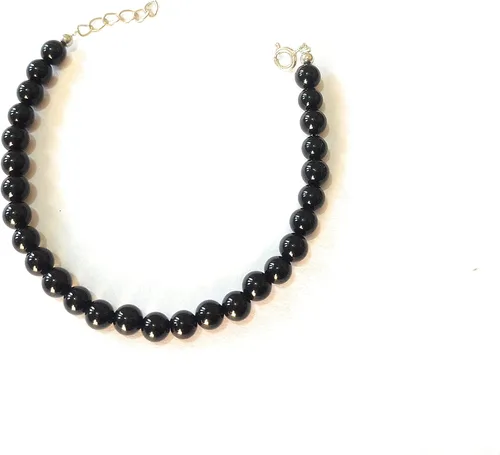 Vista 6 de Juego de collar y pulsera de cuentas graduadas de ónix negro natural, cuentas redondas lisas, cierre de anillo de primavera de plata esterlina, 20