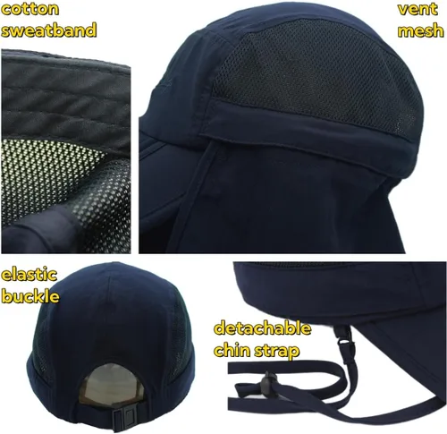 Vista 4 de Sombrero de sol transpirable de ala ancha UPF 50+ con solapa para el cuello, protección UV, gorra de secado rápido para verano, pesca al aire libre