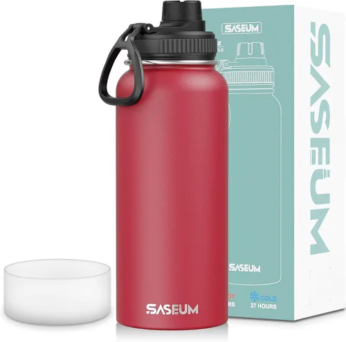 Vista 13 de SASEUM Botella de agua de acero inoxidable de 12 onzas, botella aislada sin BPA con tapa de boquilla a prueba de fugas, botella de metal de boca