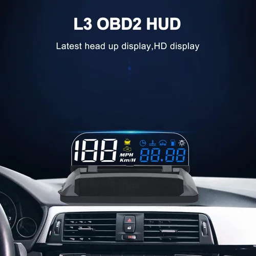 Vista 2 de KAOLALI Pantalla de Visualización de Cabeza para Coche HUD Velocímetro Odómetro OBD2 HD 3D Reflejo Pantalla Multifunción Alarma de Exceso
