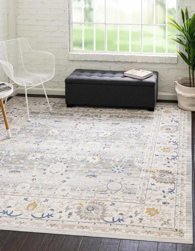 Vista 28 de Unique Loom Whitney Collection - Alfombra tradicional con borde (7 pies x 7 pies octagonal, gris nube)