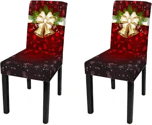 Vista 37 de XMNTG Juego de 6 fundas para sillas de Navidad, con estampado de ciervos, decoración de Navidad, fundas extraíbles para sillas antideslizantes Negro