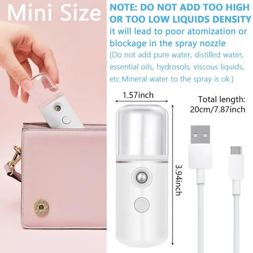 Vista 2 de Mudder 8 piezas Nano Facial Mister Rociador Facial Portátil Humidificador de mano Atomización USB Recargable 1.0 fl oz Vaporizador facial