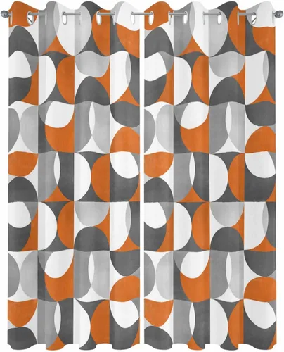 Vista 2 de Orange Grey Outdoor Curtains for Patio Waterproof Drapery,Grommet Window Curtain Drapes for Living Room,Bedroom,Doorway,Kitchen,Cafe,Porch,Cabana