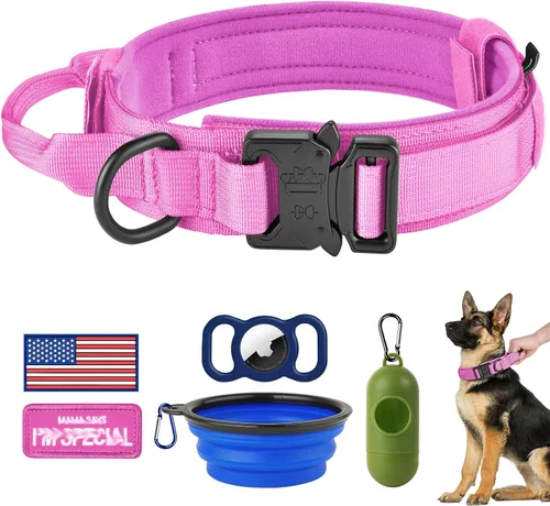 Vista 18 de HYDEME Collar táctico ajustable para perro, collar de nailon de entrenamiento militar con mango de control y hebilla de metal pesado para perros