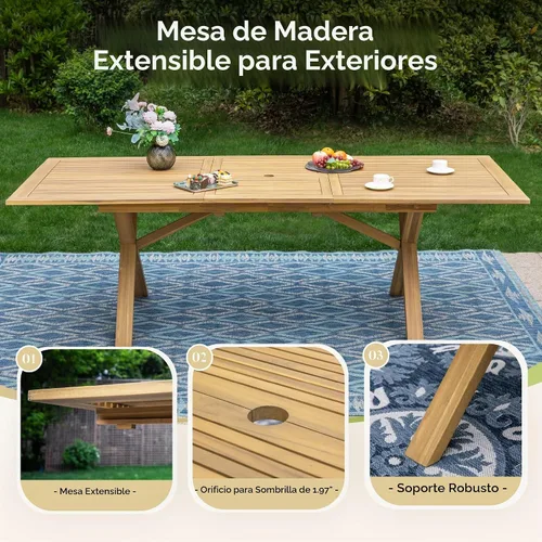 Vista 3 de MIXPATIO - Juego de comedor de madera de acacia para 6 con mesa extensible y 6 sillas