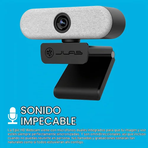 Vista 5 de JLab Epic Cam, cámara web USB 2K, enfoque automático, micrófonos duales, negro
