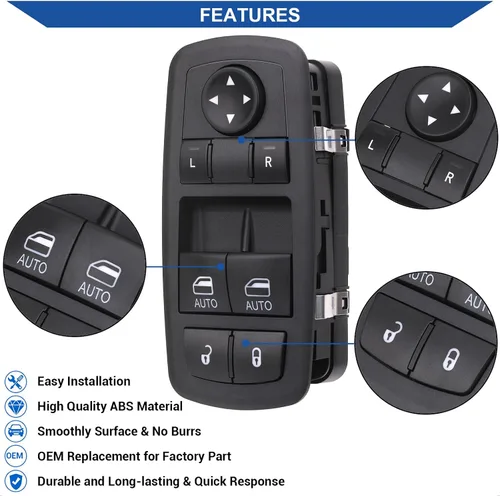 Vista 5 de Obaee Interruptor maestro de ventana, botón de control de energía delantero izquierdo del lado del conductor compatible con Dodge Challenger 2015