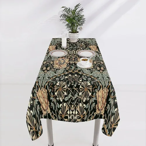 Vista 360 de Mantel Floral Retro de Pájaros, Diseño Original Bohemio William Morris Estampado Cubierta de Mesa para Hogar Picnic Fiesta Comedor Cocina William