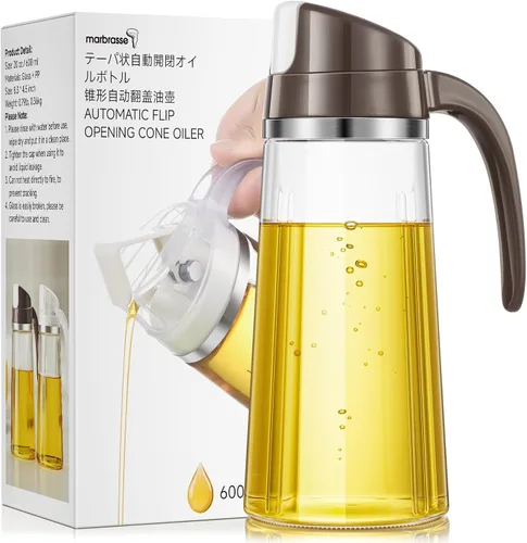 Vista 9 de Marbrasse Dispensador de aceite para cocina, botella de aceite de vidrio a prueba de fugas de 20 oz/20.3 fl oz con tapa abatible automática 1 pieza