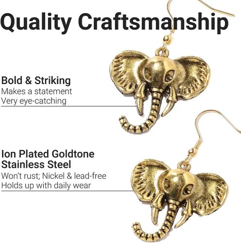 Vista 4 de Shop LC Elephant Earrings & Necklace Set - Jewelry for Women - Chunky Statement Jewelry Set in Ion Plated Yellow & Rose Gold & Stainless Steel - 16
