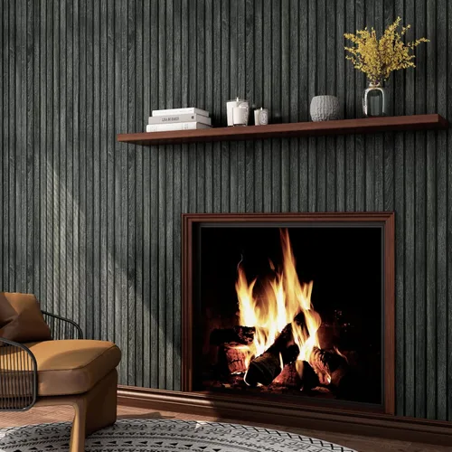 Vista 6 de LACHEERY Papel Tapiz de Panel de Madera Negra Despegar y Pegar 3D Papel de Pared de Listones de Madera Paneles de Listones de Madera Negra