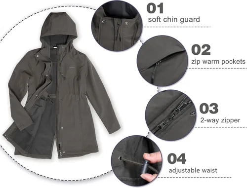 Vista 3 de 33000ft Chaqueta larga Softshell para mujer con forro polar polar cortavientos impermeable