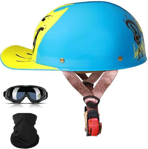 Vista 7 de Cascos para motocicleta de adultos, casco de béisbol de motocicleta, aprobado por DOT para hombres y mujeres con visera, casco de media cáscara