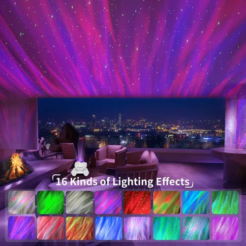 Vista 2 de ENOKIK Proyector de Luces del Norte, Proyector de Estrellas Aurora con Altavoz Bluetooth Integrado, Máquina de Ruido Blanco para Niños y Adultos