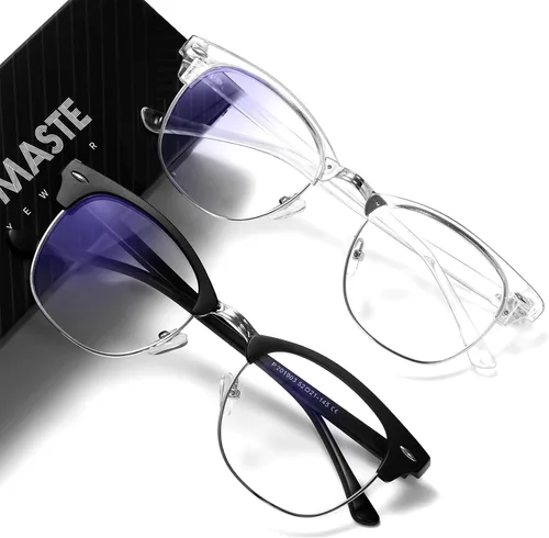 Vista 11 de Blue Light Blocking Glasses Anti Eyestrain Computer Gaming Glasses Vintage Half Frame UV Clear Lens for Women Men