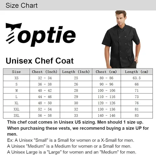 Vista 7 de TOPTIE Chaqueta de chef de manga corta con estampado de transferencia de calor, uniforme personalizado